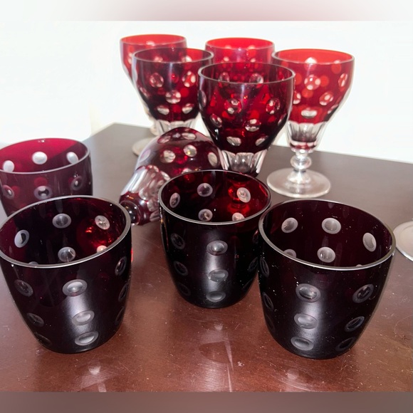 Set of 7, vintage depression glass, ruby glasses. - Picture 5 of 13